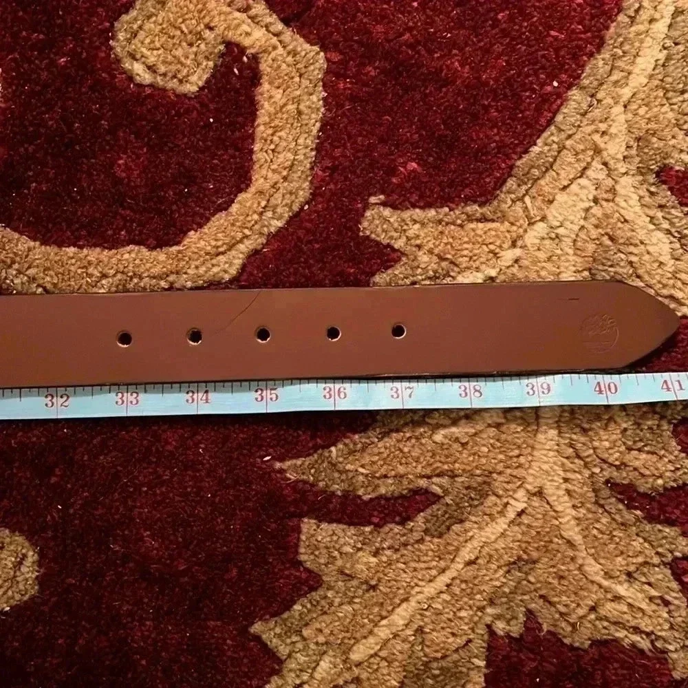 Timberland Men's Classic Brown Leather Belt Gun Metal Buckle Size 34|